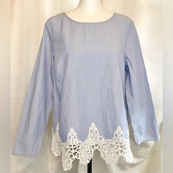 Talbots Blue Long Sleeve Top with Lace - Picture 1 of 9